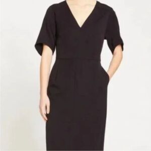 Moira Black V-Neck Sheath Midi Dress for Work
